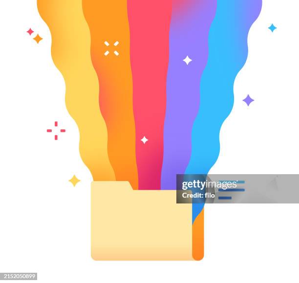 surprise excitement new rainbow folder data design element - data driven culture stock illustrations