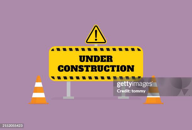ilustrações de stock, clip art, desenhos animados e ícones de under construction sign with traffic cone for safety concept - cone de trânsito