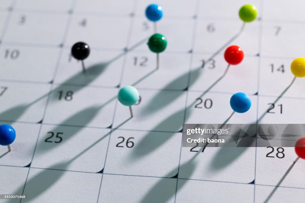 Colored pins on the calendar