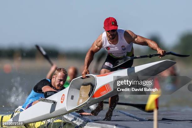 Fernando Pimenta of Portugal competes in the K1 Men 5000m Final A during the ICF Canoe Sprint World Cup 2024 on May 12, 2024 in Szeged, Hungary.