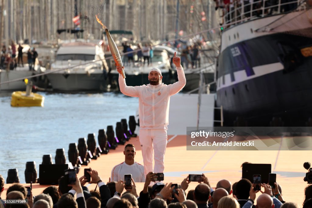 Olympic Flame For The Paris 2024 Games Arrives In France