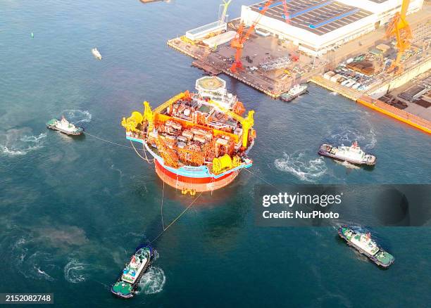 Haikui No. 1 is being shipped from CNOOC Qingdao International High-End Equipment Manufacturing Base in Qingdao, China, on May 12, 2024. It is...