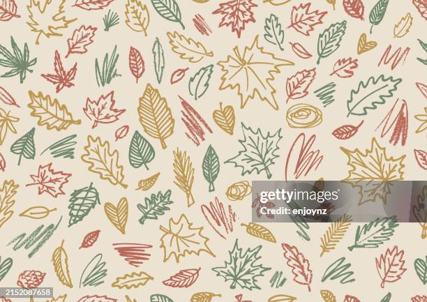 seamless fall leaves doodle sketch pattern wallpaper background - oak background stock illustrations