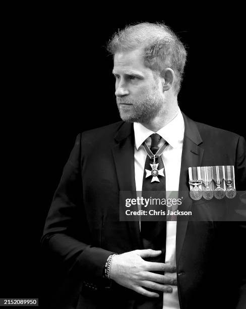 Prince Harry, The Duke of Sussex departs The Invictus Games Foundation 10th Anniversary Service at St Paul's Cathedral on May 08, 2024 in London,...