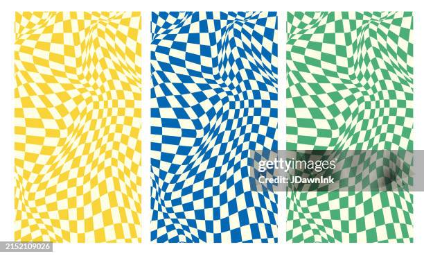 set of retro 90s style y2k yellow, blue and green checked pattern background - 2000 stock illustrations