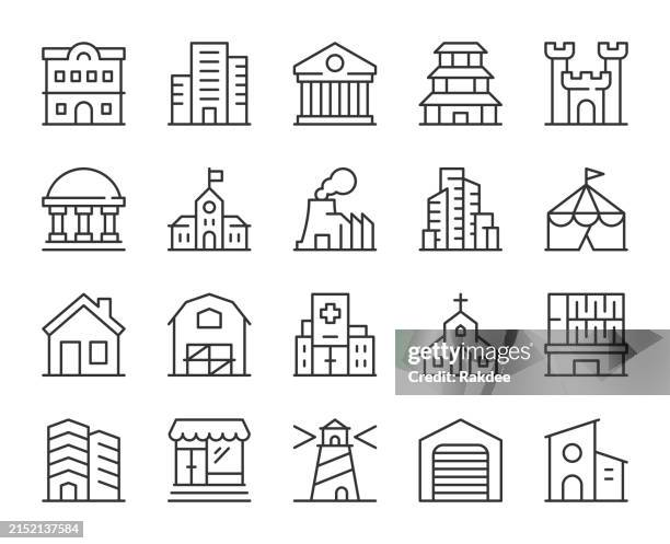 building - light line icons - headquarters stock illustrations