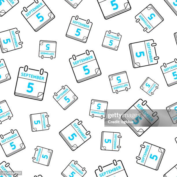 september 5. seamless pattern. line icons on white background - number 5 clipart stock illustrations