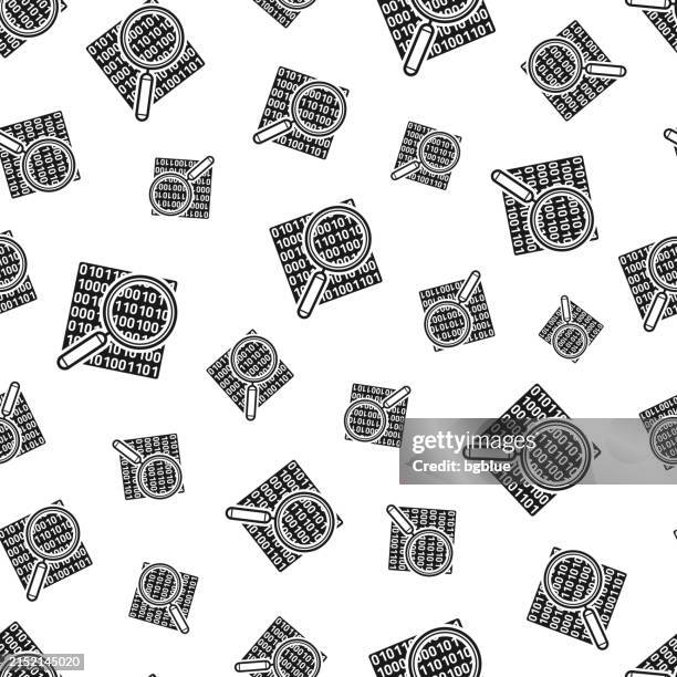 magnifying glass with binary code. seamless pattern. icons on white background - binary code white background stock illustrations