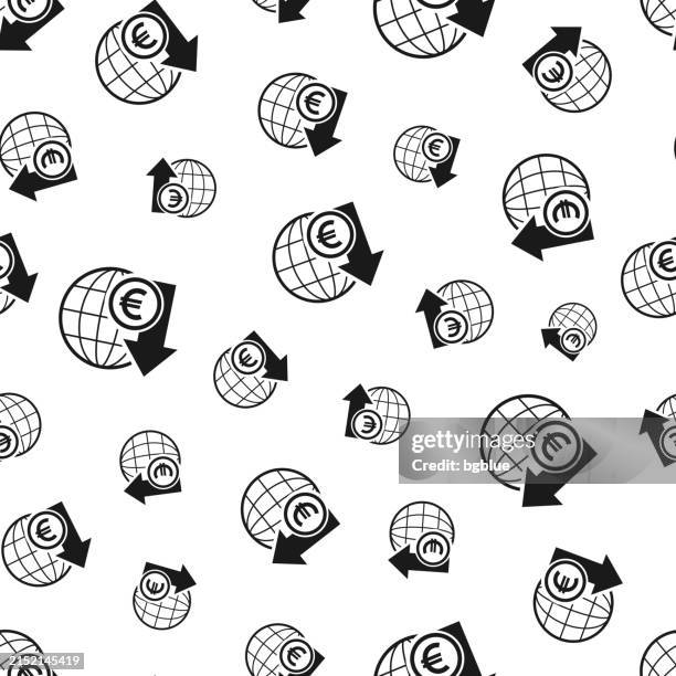 euro rate decrease. seamless pattern. icons on white background - planets colliding stock illustrations