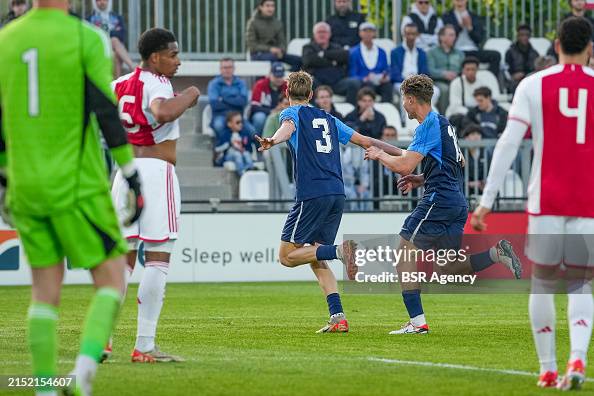 Finn Stam of Jong AZ celebrates after scoring his sides first goal