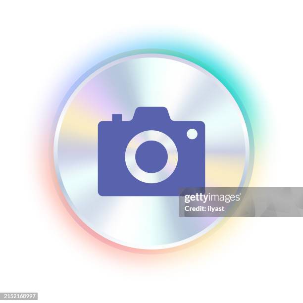 hologram sticker design with dslr camera icon - dslr camera stock illustrations
