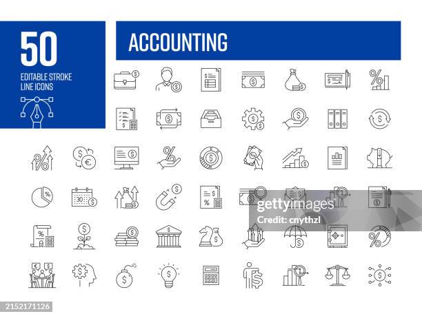 symbolsatz für buchhaltungszeilen. geld, finanzen, geschäft, budget, berechnung. - sparen icon stock-grafiken, -clipart, -cartoons und -symbole