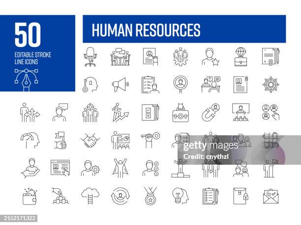stockillustraties, clipart, cartoons en iconen met human resources line icon set. recruitment, vacancy, job, business, headhunting. - bedrijfscultuur