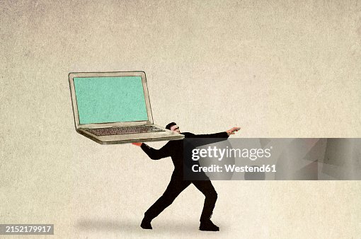 Illustration Of Businessman Throwing Laptop Computer High-Res Vector ...