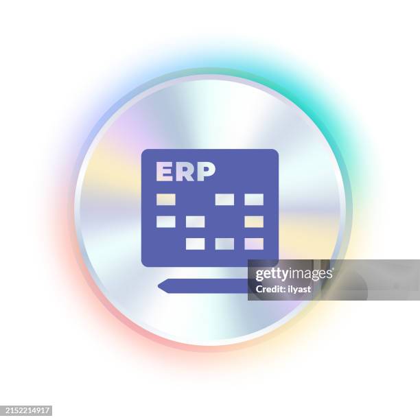 hologram sticker design with erp icon - erp system stock illustrations