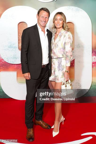 Teddy Sheringham and Kristina Andrioti attend the "99" World Premiere at Printworks on May 09, 2024 in Manchester, England.