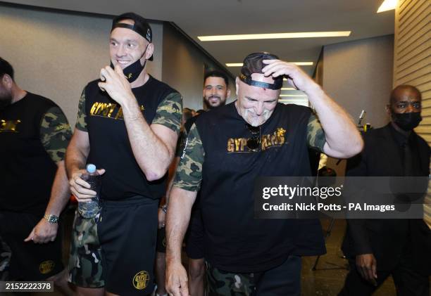 Blood shown** John Fury with blood on his face and son Tyson Fury during a media day in Riyagh. The IBF, WBA, WBC and WBO heavyweight title fight...