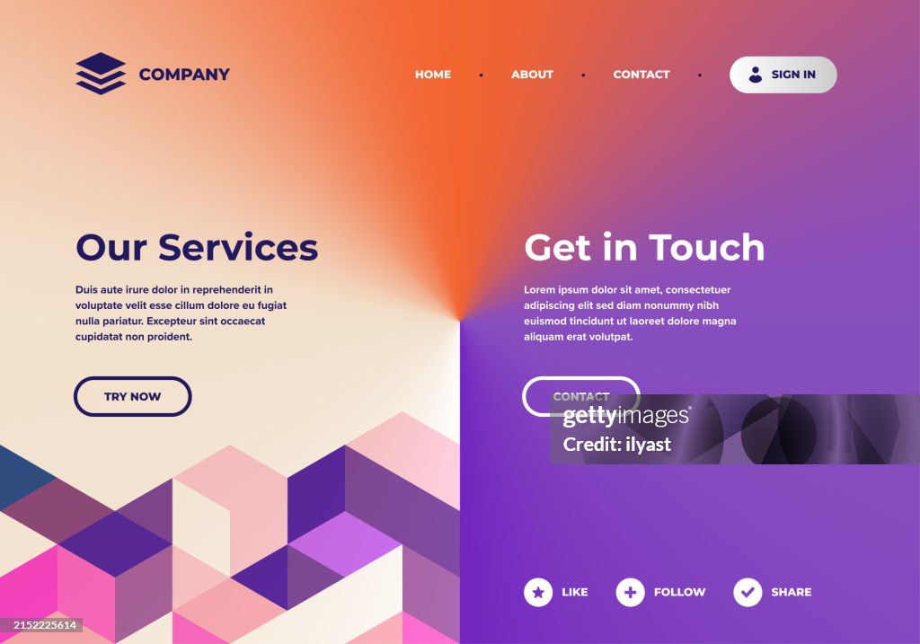 Landing Page Mockup Design with Color Gradient