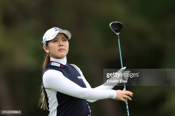 Yuri Yoshida of Japan plays her shot from the 18th tee during the first round of the Cognizant Founders Cup at Upper Montclair Country Club on May...