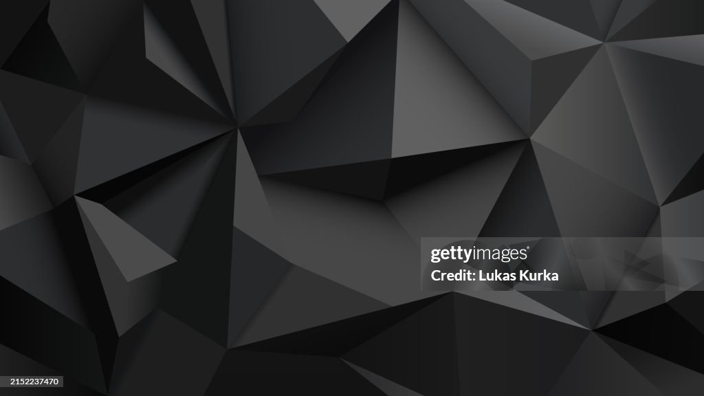 Black grey abstract vector background. Geometric monochrome mosaic composed of triangles. Dark polygons wallpaper. Gradient. Shadow