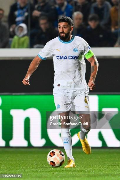 Samuel Gigot of Olympique de Marseille in action during the UEFA Europa League 2023/24 Semi-Final second leg match between Atalanta BC and Olympique...