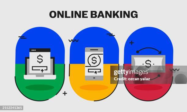 online banking related vector banner design concept. global multi-sphere ready-to-use template. web banner, website header, magazine, mobile application etc. modern design. - chips bag stock illustrations