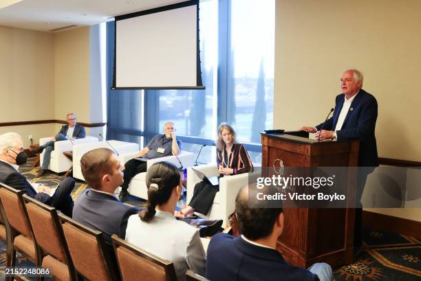 William Boyd, Kevin Jon Heller, Kate Mackintosh and Paul Polman participate in a break out session on Day 2 of the 2024 Aurora Prize Event on May 09,...