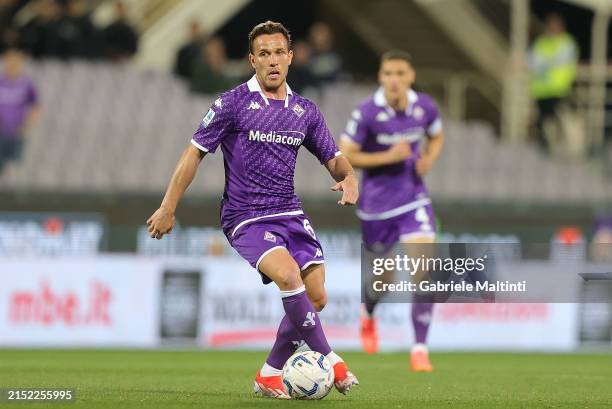 Arthur Melo of ACF Fiorentina in action during the Serie A TIM match between ACF Fiorentina and AC Monza at Stadio Artemio Franchi on May 13, 2024 in...
