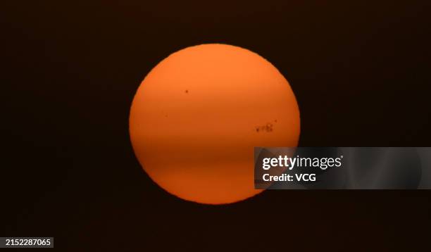 Sunspots are seen on the sun on May 10, 2024 in Bayingolin Mongol Autonomous Prefecture, Xinjiang Uygur Autonomous Region of China. China's National...