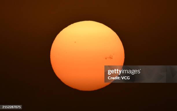 Sunspots are seen on the sun on May 10, 2024 in Bayingolin Mongol Autonomous Prefecture, Xinjiang Uygur Autonomous Region of China. China's National...