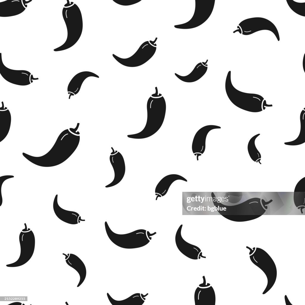 Chilli pepper. Seamless pattern. Icons on white background