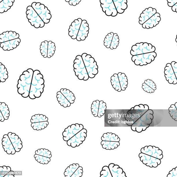 brain in top view. seamless pattern. line icons on white background - brain science background stock illustrations