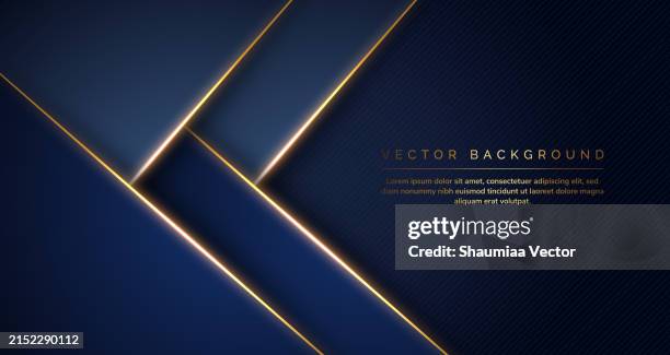 dark blue purple and gold luxury line overlap layered abstract background, with lighting effect and sparkle with copy space for text - marineblau stock-grafiken, -clipart, -cartoons und -symbole