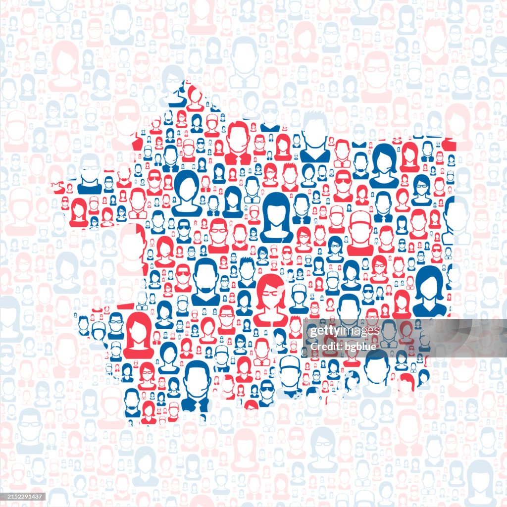 New London County, Connecticut. Map with blue and red People