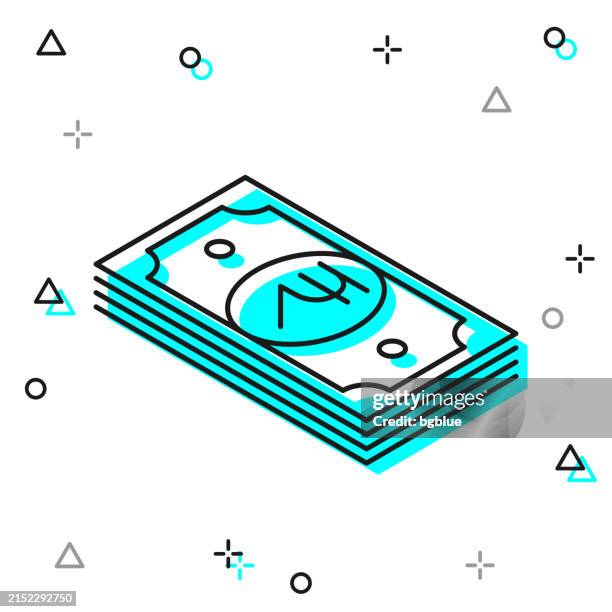 isometric indian rupee banknotes. line icon on white background - rupee note stock illustrations