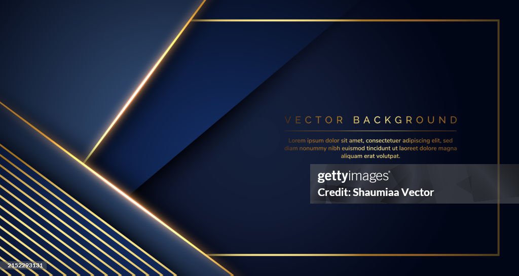 Dark blue purple and gold luxury line overlap layered abstract background, with lighting effect and sparkle with copy space for text