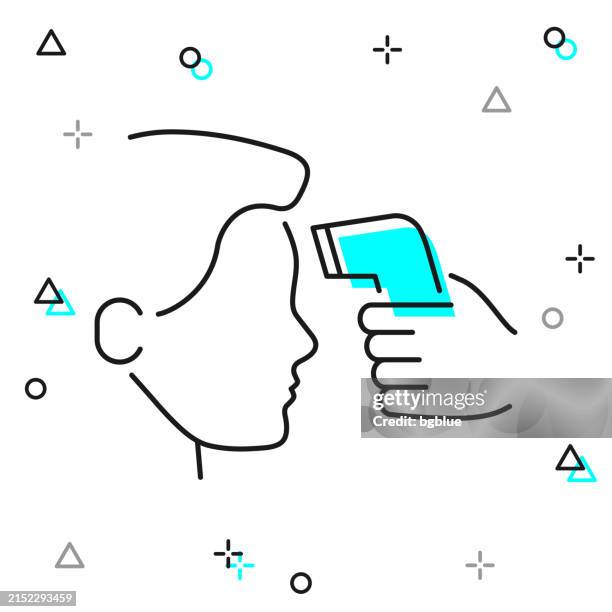 body temperature check. line icon on white background - hand forehead stock illustrations