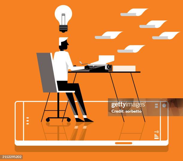 novelist - man - journalist desk stock illustrations