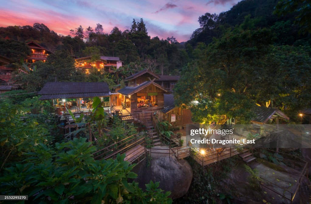Landscape sunset view of Mae Kam Pong village in deep forest, Chiang Mai, Thailand