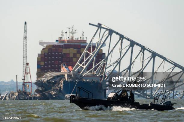 Maryland Transportation Authority patrol boat makes a pass in the waters of the Patapco river near where crews were getting ready to conduct a...