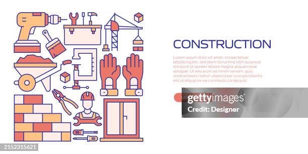 construction related banner design for web page, headline, brochure, annual report and book cover - construction equipment stock illustrations