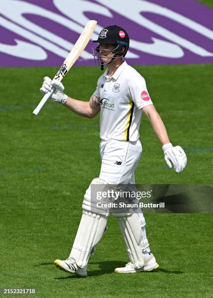 Cameron Bancroft of Gloucestershire reaches his 50 during day one of the Vitality County Championship match between Northamptonshire and...