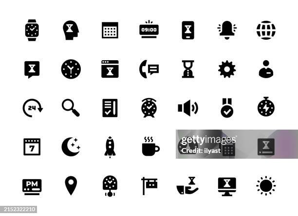 stockillustraties, clipart, cartoons en iconen met solid icon set for time management - maandelijkse gebeurtenis