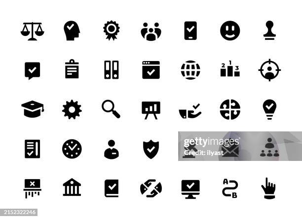 bildbanksillustrationer, clip art samt tecknat material och ikoner med solid icon set for regulatory compliance - företagande