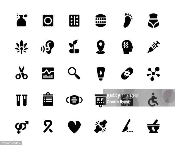 solid icon set for science and technology - brain genetics stock illustrations