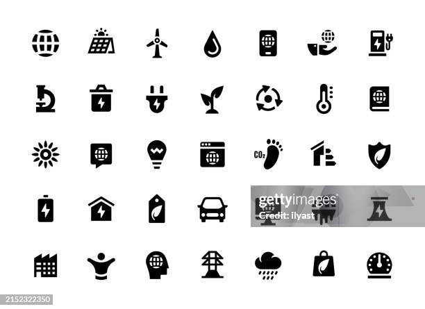 bildbanksillustrationer, clip art samt tecknat material och ikoner med solid icon set for energy transformation - förnybar energi
