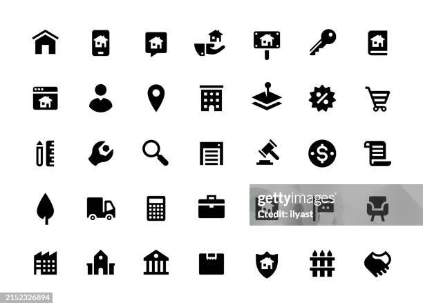 solid icon set for construction & building materials - solid stock illustrations