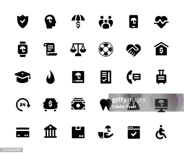 solid icon set for insurance & financial services - solid stock illustrations