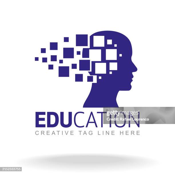 human head profile with idea pixel icon brand design template - educational institutions and organizations stock illustrations