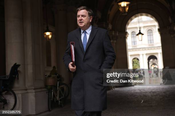 Work and Pensions Secretary Mel Stride arrives for the weekly Cabinet meeting on May 14, 2024 in London, England.